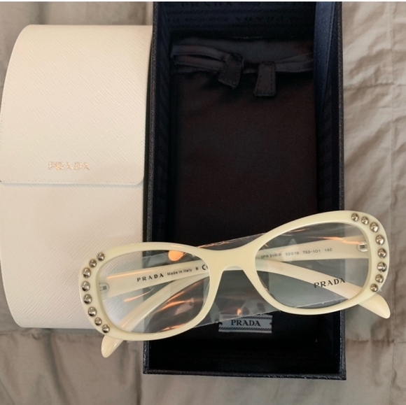 Prada white and Silver Embellished Eyeglass Frames - Picture 3 of 13
